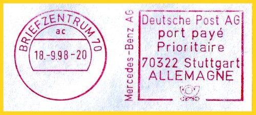 Spezialkischee für Mercedes Benz für Postfreistempelung ins Ausland
