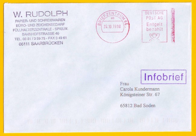 Frankierservicevorläufer aus Saarbrücken (BZ 66)