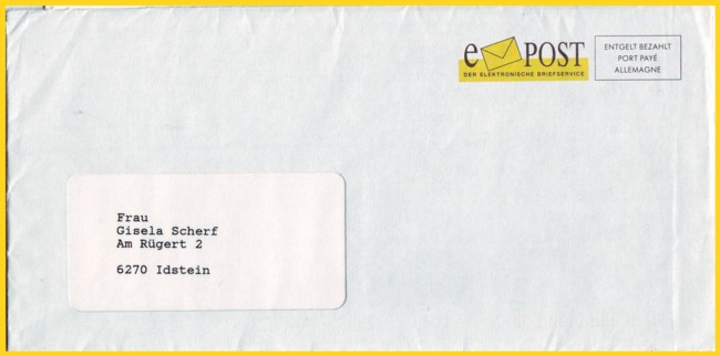 Einer der ersten kodierten ePostbriefe von 1992 vom Messestand der CeBit aus Hannover vom 17. März 1992