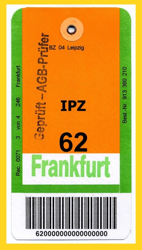 NLP-Beutelfahne vom BZ 04 mit Gummistempel - Geprüft-AGB-Prüfer ans IPZ