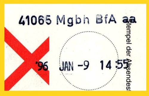 zweizeiliger Stechuhrstempel aus 41065 Mönchengladbach vom 9. Januar 1996