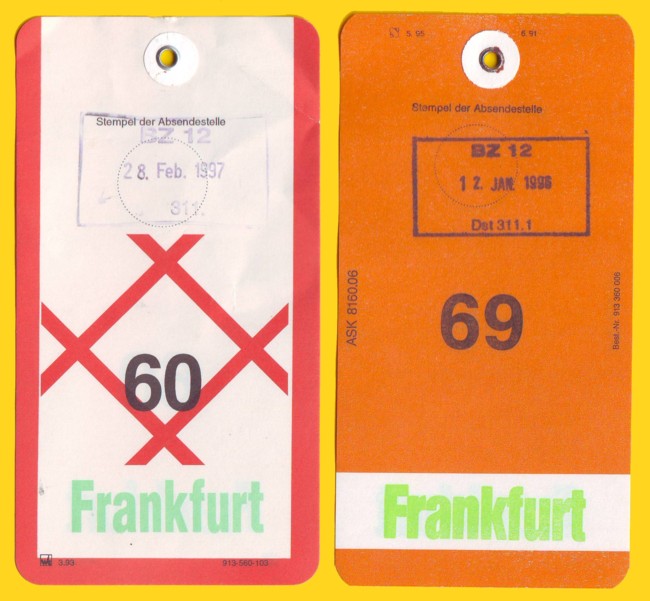Zwei verschiedene Rechteckstempel aus dem Briefzentrum 12