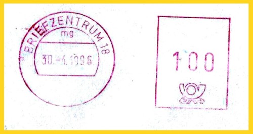 Postfreistempelung "Briefzentrum" mit aptiertem Wertklischee