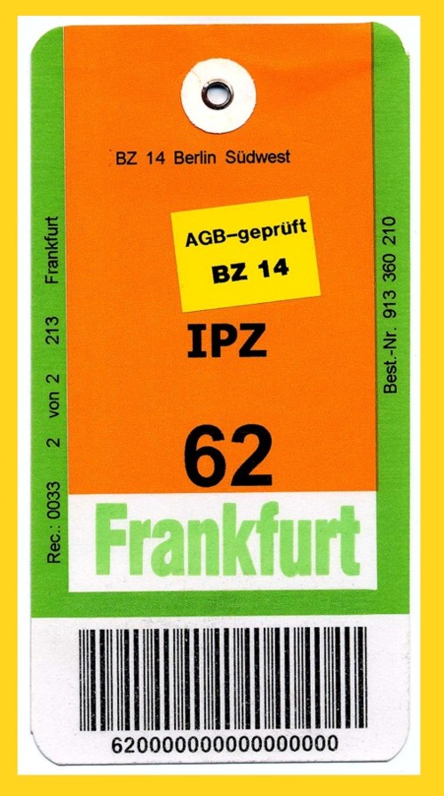 NLP-Beutelfahne vom BZ 14 mit gelben Aufkleber - AGB-geprüft BZ 14 ans IPZ