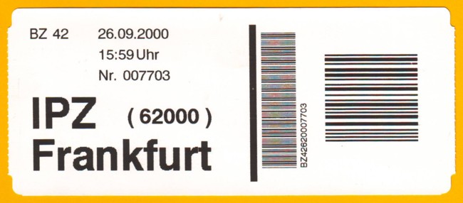 Infoträger vom BZ 42 für Wertbriefe oder Expressbriefe ins Ausland