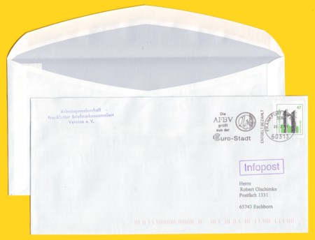 Infopost-Plusbrief  im Rastertiefdruck ohne Fenster - Motiv Berus - mittels Absenderstempelung entwertet