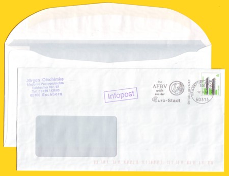 Infopost-Plusbrief mit Fenster mit WZ Wellenlinien - Motiv Berus - Absenderstempelung