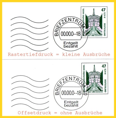 Vergrößerung - Unterschied Rastertiefdruckklischee und Offsetdruckklischee