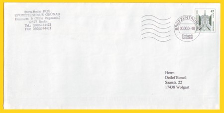 Infopost - Plusbrief ohne Fenster erstmals mit 2 Fluoreszenzstreifen, gelaufen und kodiert