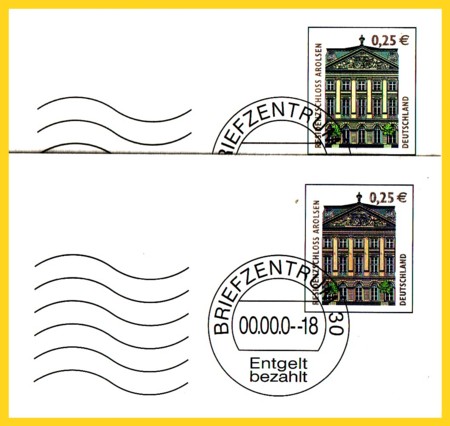 Plusbriefausschnitt 26 Cent ohne Fenster Motiv Arolsen mit deutlichen roten Rasterpunkten