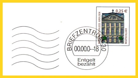 Plusbrief 25 Cent mit Fenster Klischeeentwertung Briefzentrum am unteren Kreis - Motiv Arolsen
