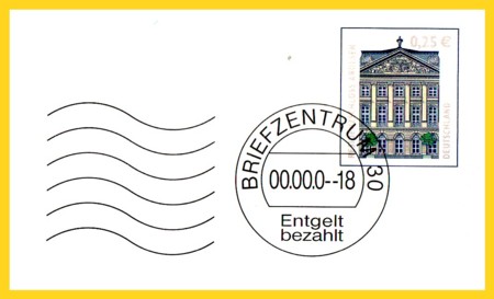 Plusbrief 25 Cent mit Fenster - Klischeeentwertung Briefzentrum mittig - Motiv Arolsen