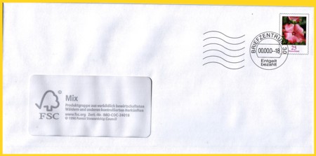 Plusbrief 25 Cent mit Fenster - erstmals mit angedeuteter Zähnung - Motiv Malve