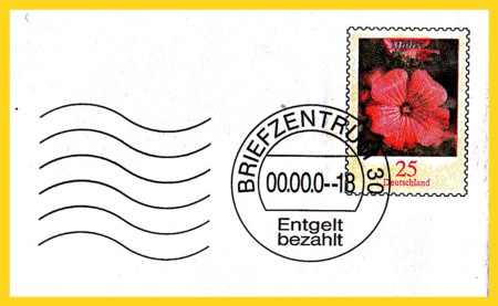 Plusbrief Malve 25 Cent mit gelben Raster um Wertangabe Motiv Malve