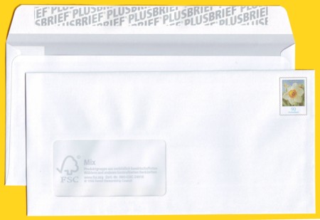 Plusbrief kompakt mit Fenster Flexodruck ohne gelbes Raster um Bild + andere Klappe hinten