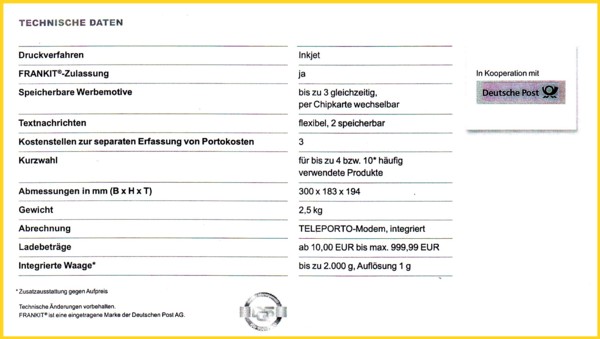 Die Technischen Daten der Mymail Die Technischen Daten der Mymail