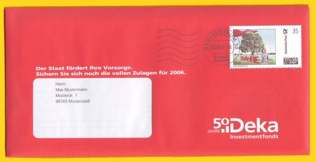 Musterplusbrief mit individueller Freimachung aus der Pilotphase - hier die 35 Cent Variante Musterplusbrief mit individueller Freimachung aus der Pilotphase - hier die 35 Cent Variante