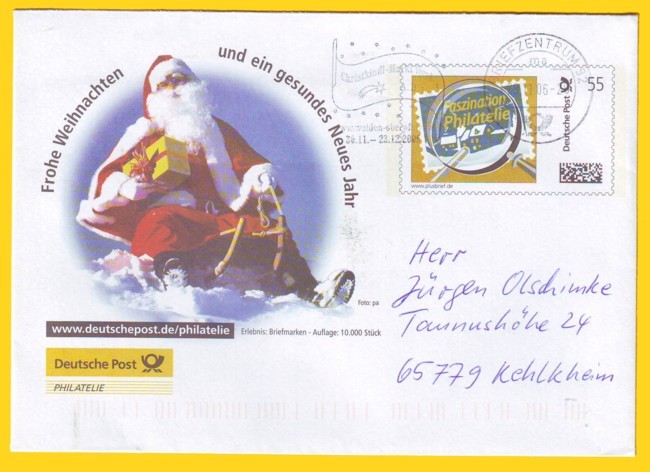 Gleicher Beleg, nur anderer Werbezudruck mit einem rodelnden Nikolaus Gleicher Beleg, nur anderer Werbezudruck mit einem rodelnden Nikolaus