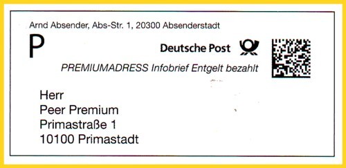 Infopost-Freimachungsvermerk mit Premium-Adresshinweis ohne die Infozeile Infopost-Freimachungsvermerk mit Premium-Adresshinweis ohne die Infozeile