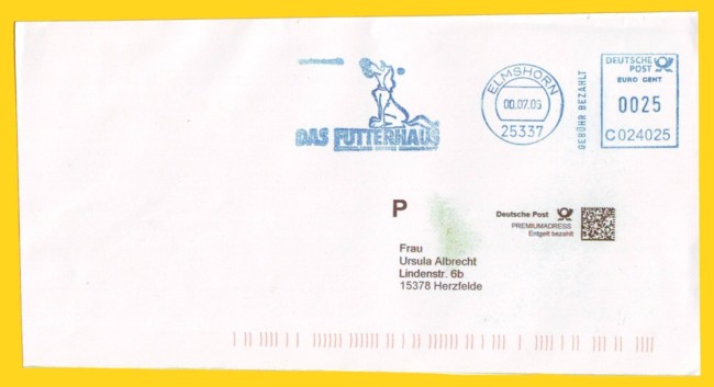 Infopostsendung freigemacht mit klassischem Absenderfreistempel, zusätzlich mit Premium-Adressvermerk versehen, da Absenderfreistempel dafür noch nicht geeignet war Infopostsendung freigemacht mit klassischem Absenderfreistempel, zusätzlich mit Premium-Adressvermerk versehen, da Absenderfreistempel dafür noch nicht geeignet war